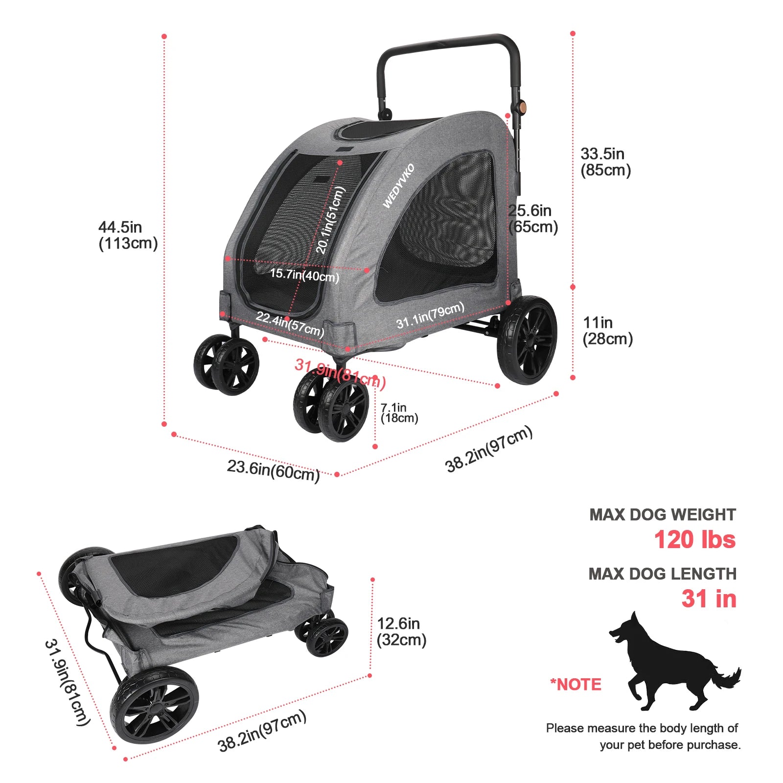 3-Wheel Pet Stroller – High Quality, Portable Travel Carrier