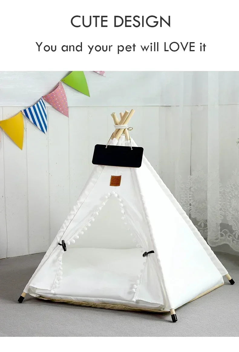 Pet Teepee Tent with Cushion – Washable Portable Indoor Dog & Cat House with Blackboard