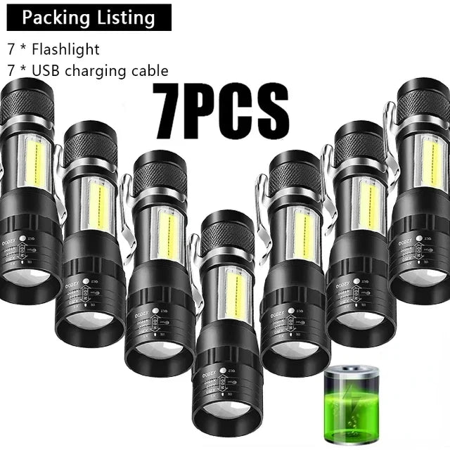 🔦 USB Rechargeable Mini Flashlight – COB+XPE Zoomable Torch with 3 Modes