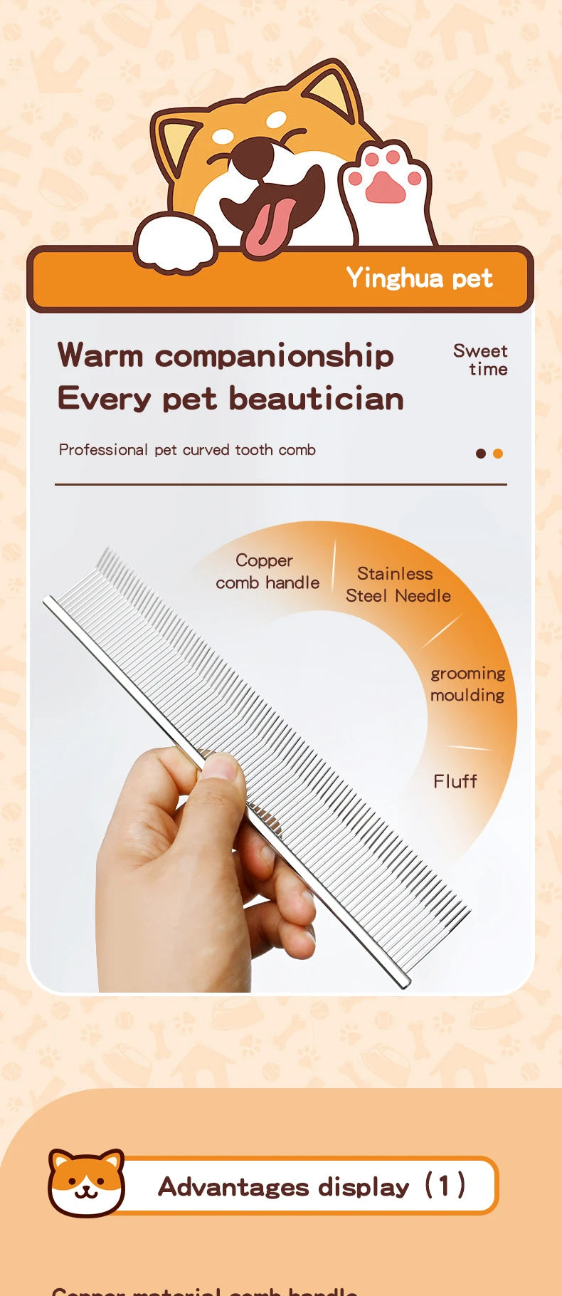 Curved Hook Pet Grooming Comb – Deep Deshedding & Fluffing Tool with Curved Teeth for Dogs & Cats