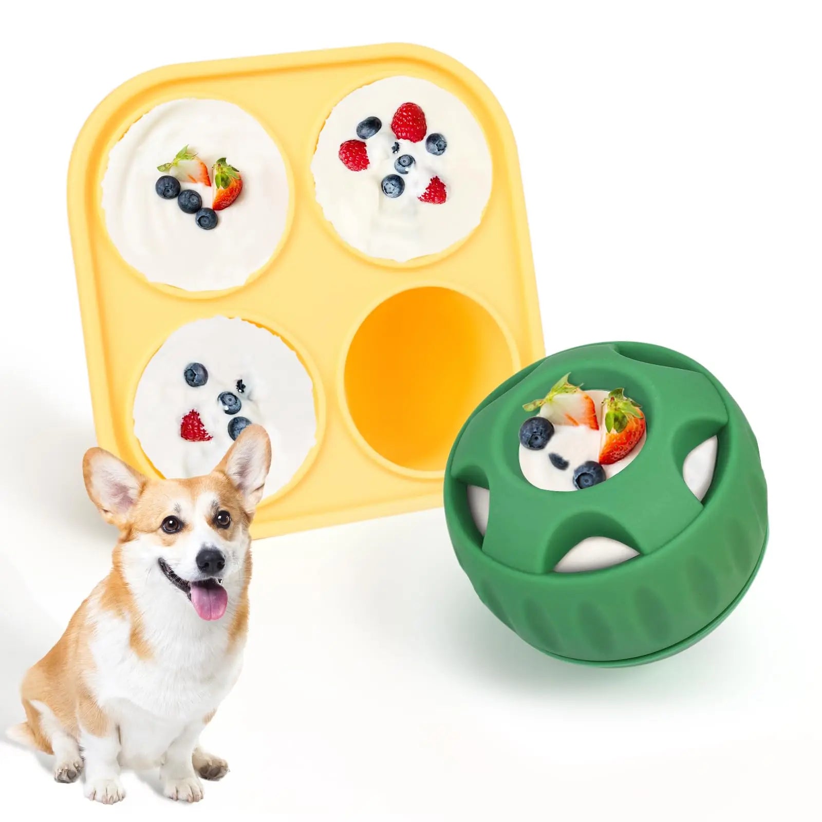 Dog Chew Toys with Treat Tray – Freezeable Fillable Treat Toy & Silicone Molds for Cooling, Anxiety Relief & Long-Lasting Play