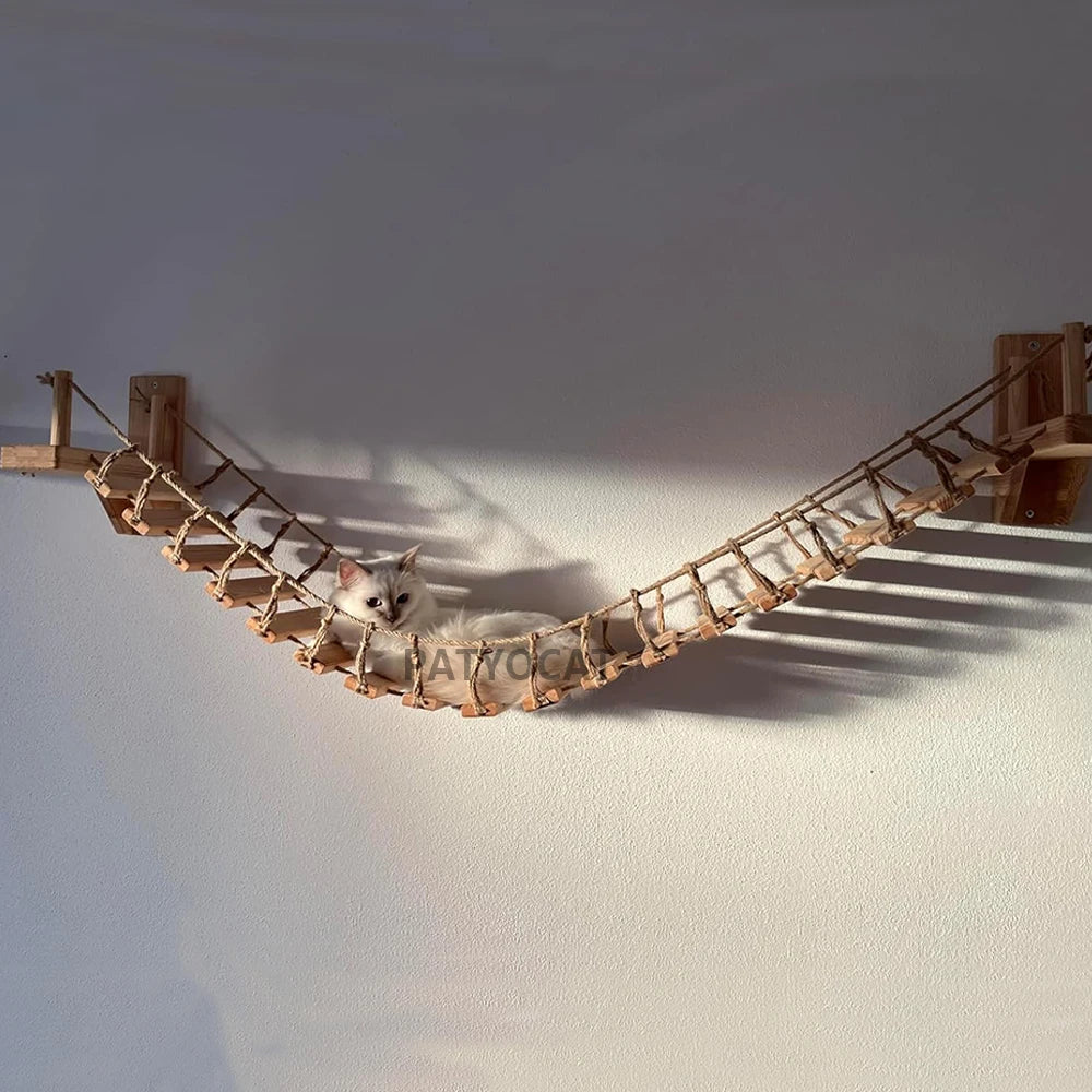Cat Tree Wall Mounted Climbing Shelves – Wooden Hammock, Ladder & Bridge Indoor Cat Playground 🐾