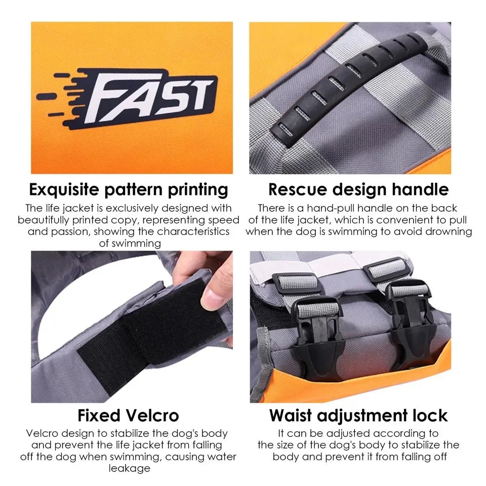 🛟 Pet Swimming Life Jacket – Reflective Adjustable Safety Vest for Dogs (Summer Surf & Pool Use)