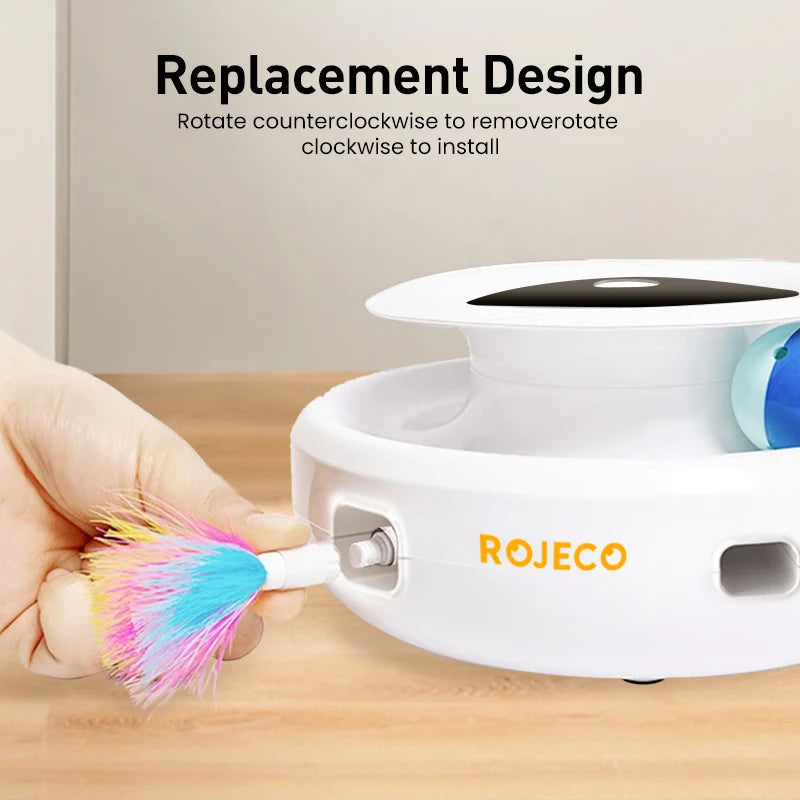 ROJECO 2-in-1 Smart Feather & Ball Cat Toy – 5 Modes