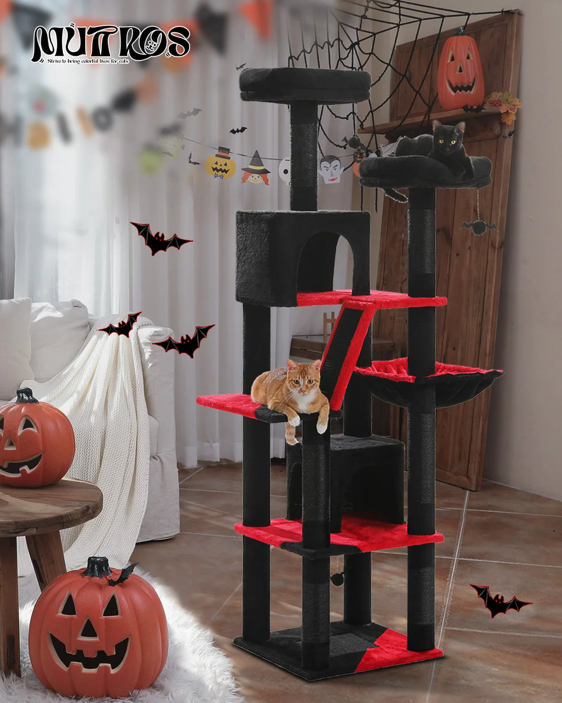 🐾 H180CM Large Cat Tree – Multi-Level Tower with Condos, Perches, Hammock & Sisal Posts