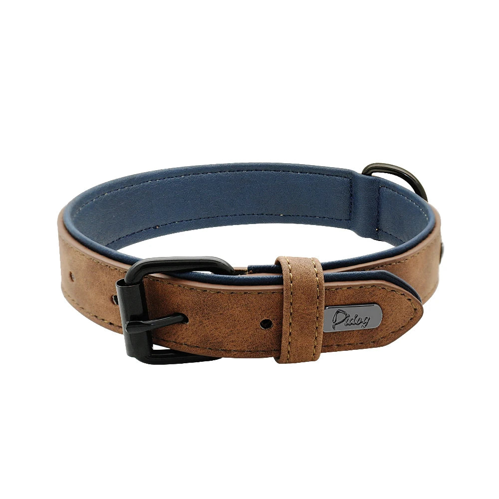Soft Padded Leather Dog Collar – Durable Pet Necklace for Large Dogs