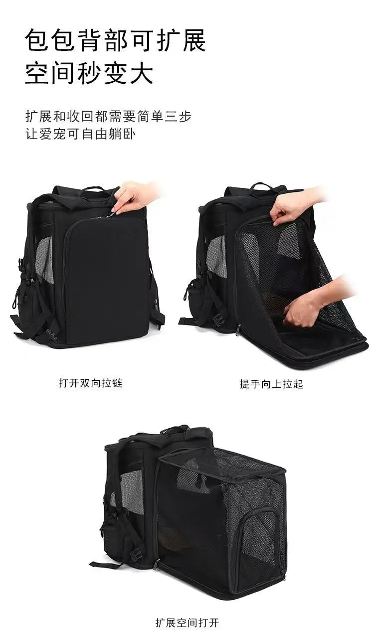 Breathable Expandable Pet Carrier Backpack – Foldable Cat & Dog Travel Bag with Large Capacity for Outdoor Trips & Vet Visits