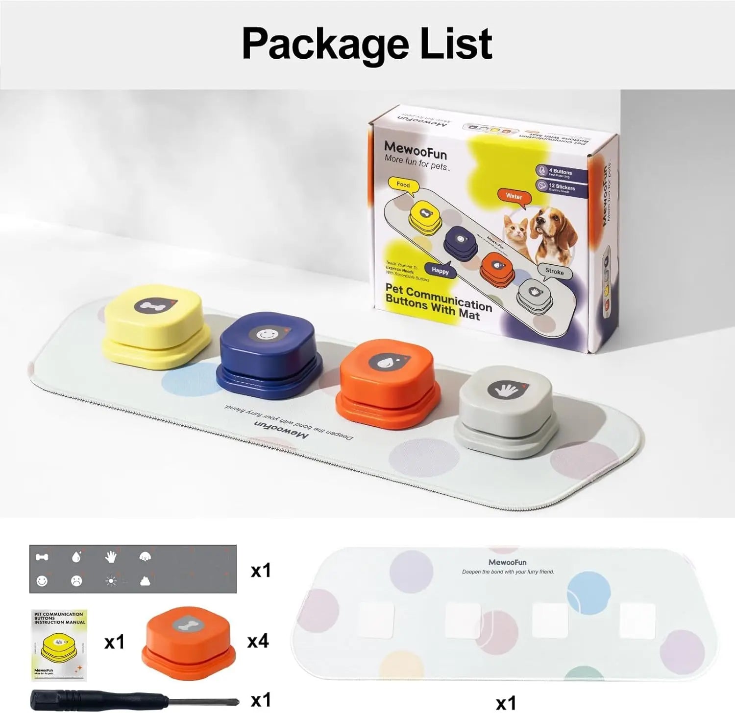 Mewoofun Talking Dog Buttons – Voice Recording Communication Buttons for Pets with Mat | Interactive Training Buzzer for Dogs & Cats