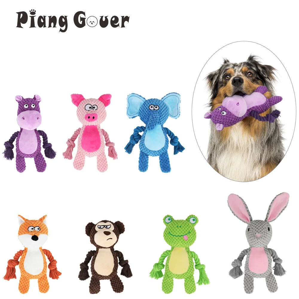 Animal Rope Plush Dog Toy – Rabbit & Monkey Squeaky Chew 🐾🧸