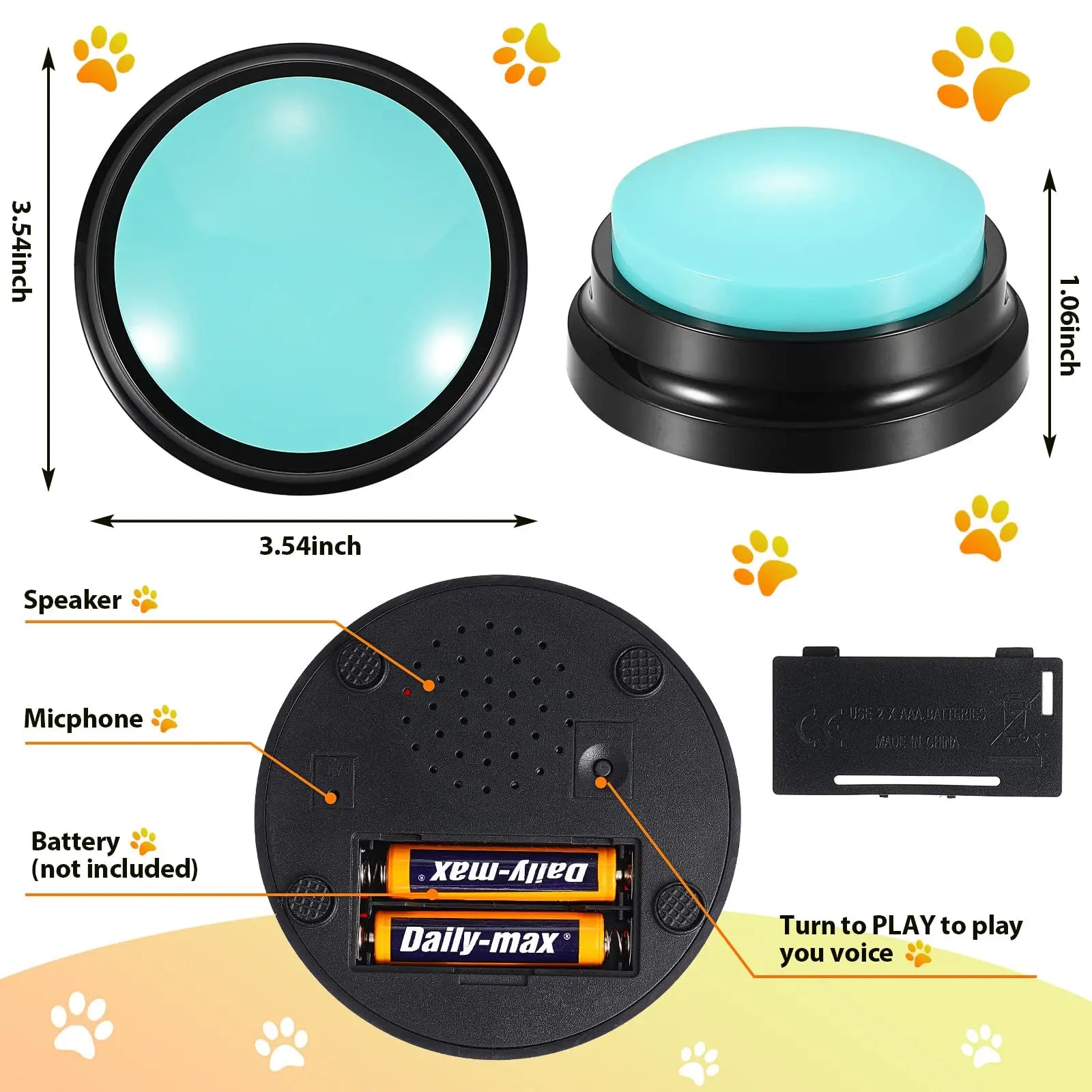 🎤 Pet Communication Button – Recordable Talking Training Toy with Cute Claw Print Design 🐾💡