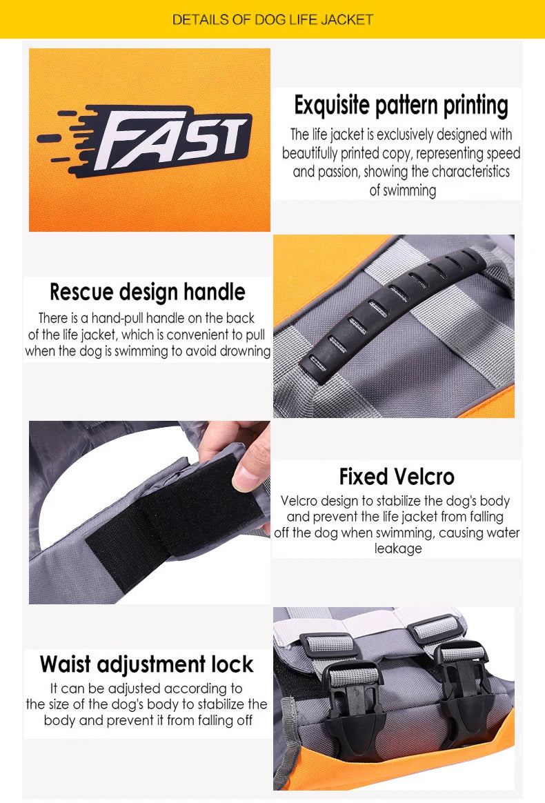 🛟 Pet Swimming Life Jacket – Reflective Adjustable Safety Vest for Dogs (Summer Surf & Pool Use)