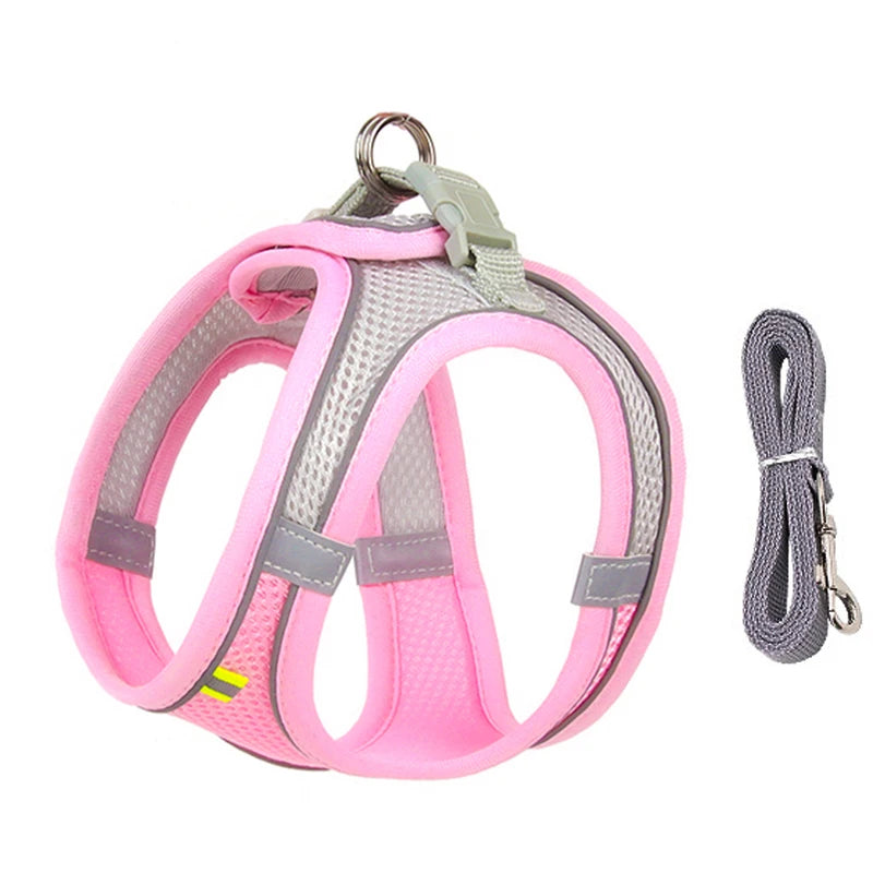 🐾 Adjustable Dog Harness & Leash Set – For Small Dogs, Cats, French Bulldogs, Chihuahuas & Pugs