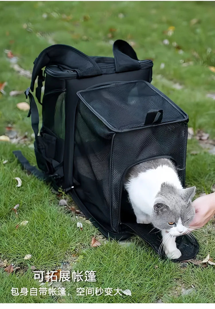 Breathable Expandable Pet Carrier Backpack – Foldable Cat & Dog Travel Bag with Large Capacity for Outdoor Trips & Vet Visits