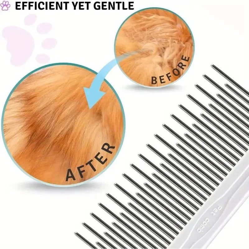 Poodle Detangling Pet Comb with Long & Short Stainless Steel Teeth