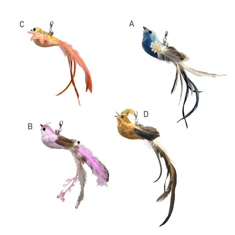 2pcs Replacement Feather Heads for Cat Teaser Stick Toy – Bird Pet Toy