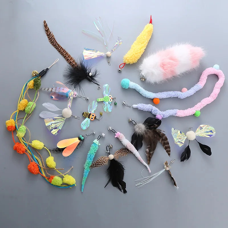 Plush Feather Bird Replacement Head for Cat Stick – Interactive Magic Wand with Bell