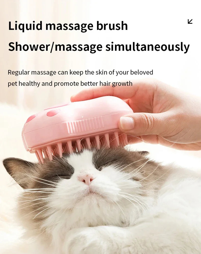 🧼 3-in-1 Pet Steam Brush – Electric Spray Grooming Comb for Cats & Dogs