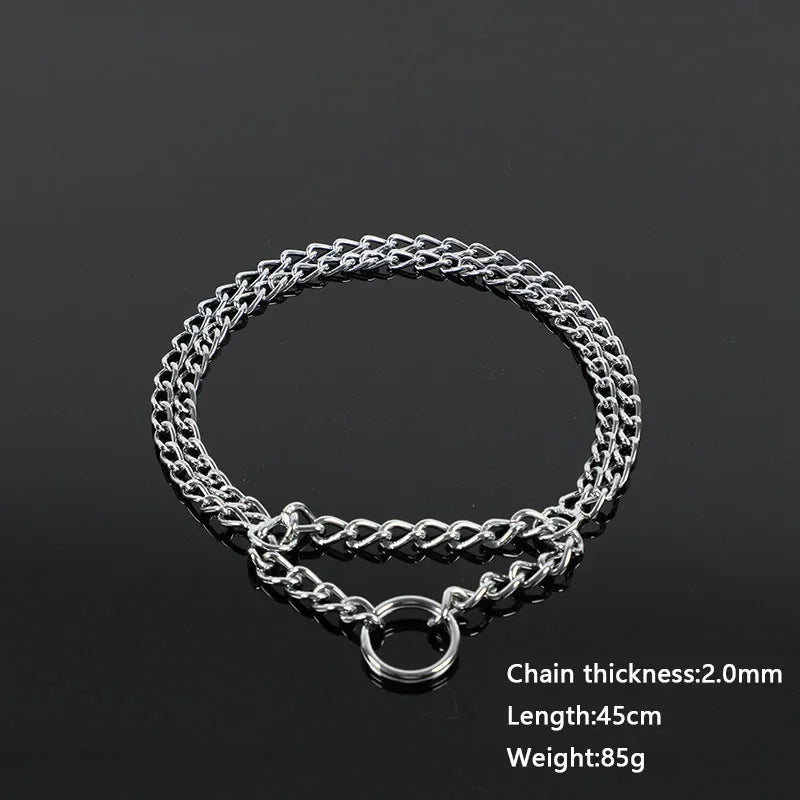 Adjustable Double Row Metal Dog Collar – 35-65cm Triple Ring Explosion-Proof Telescopic Chain for Training & Control