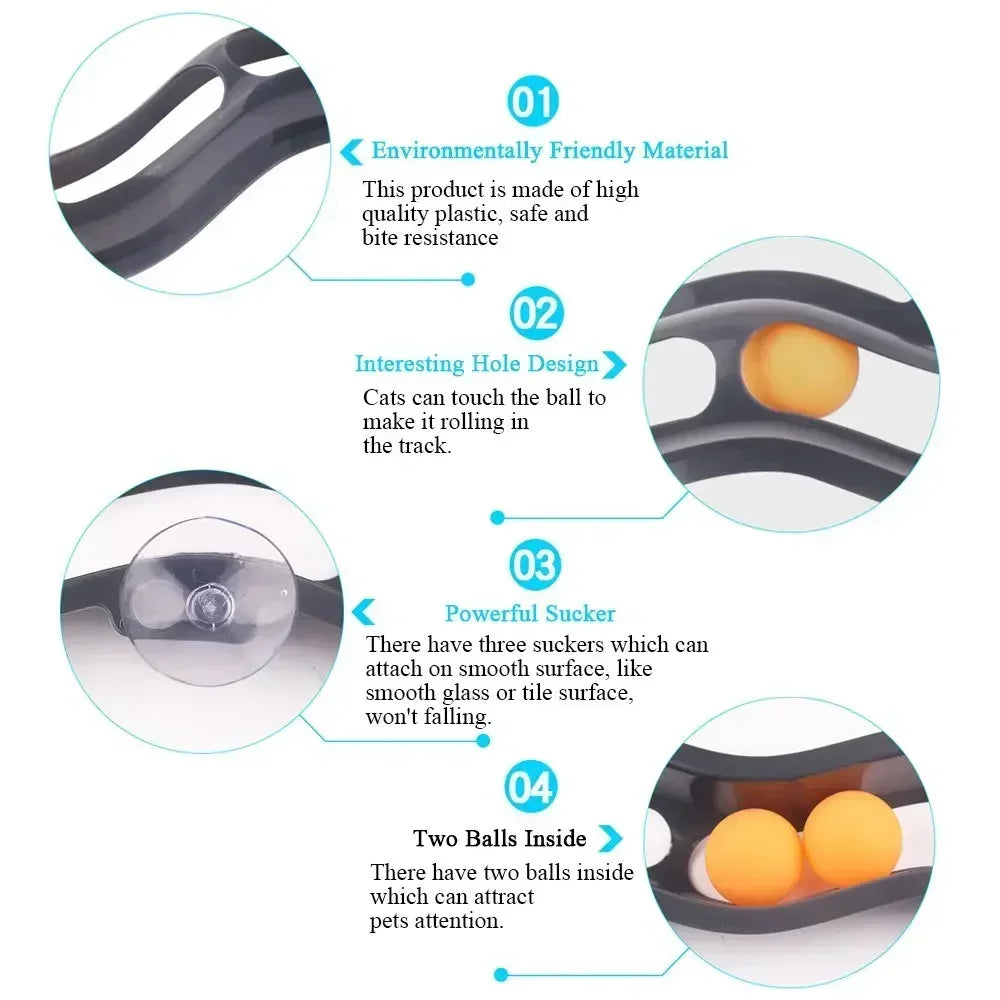 Interactive Suction Cup Track Ball Cat Toy – Window-Mounted Table Tennis Ball Toy for Active Indoor Cats & Kittens