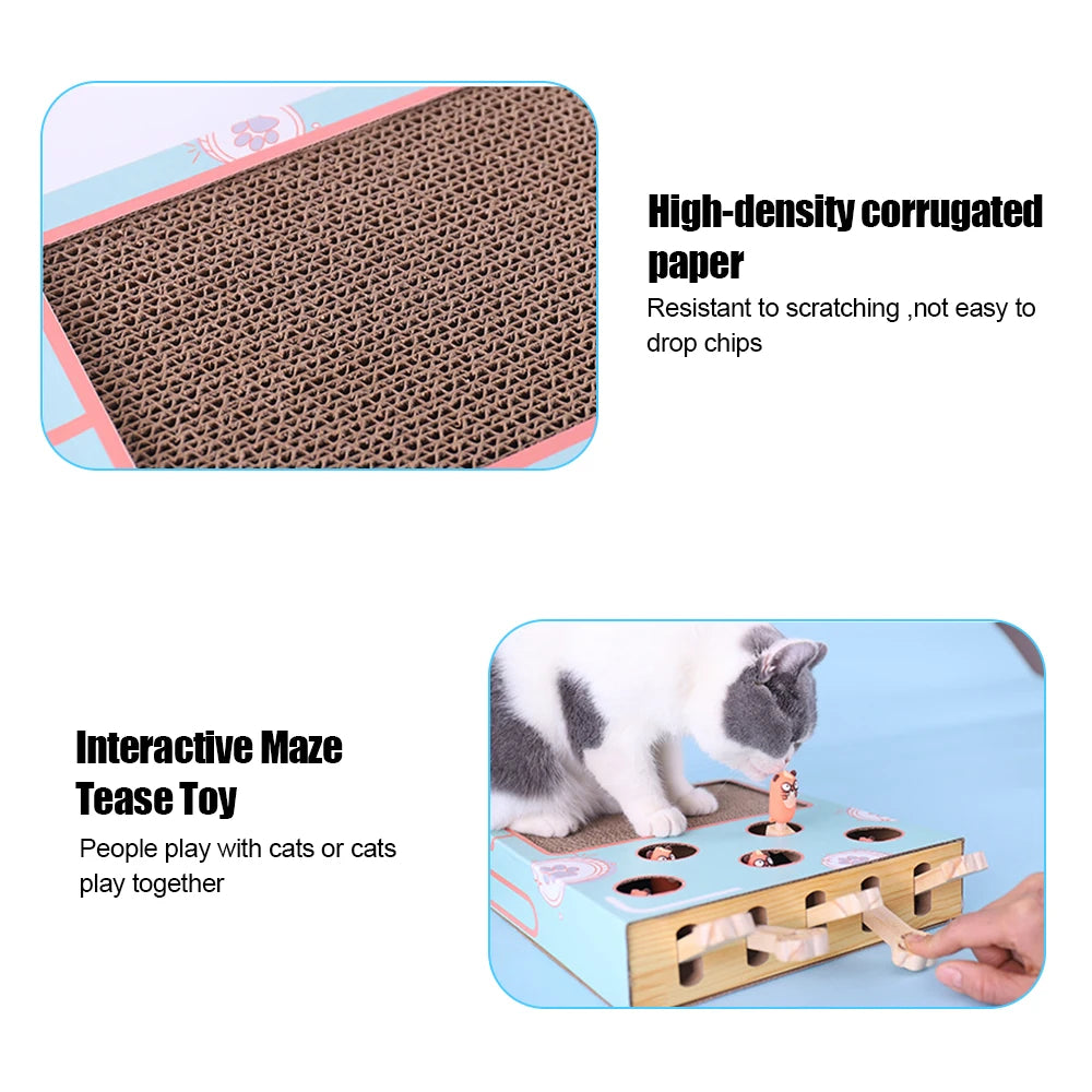 Interactive Cat Game Box Maze – 3-in-1 Whack-a-Mole, Scratcher & Treat Puzzle Toy