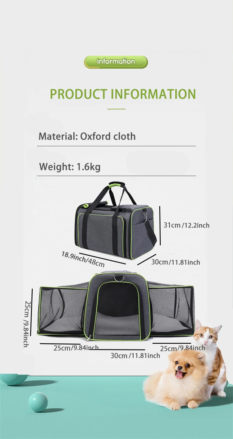 Foldable Large Capacity Pet Carrier Bag – Breathable Expandable Cat & Small Dog Travel Tote