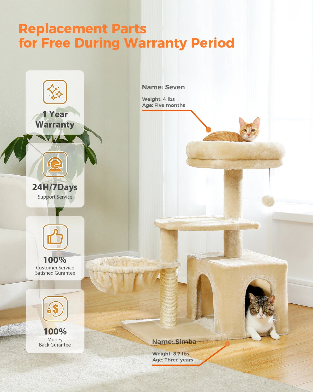 Cat Tree Tower – Scratching Posts, Hammock & Perch