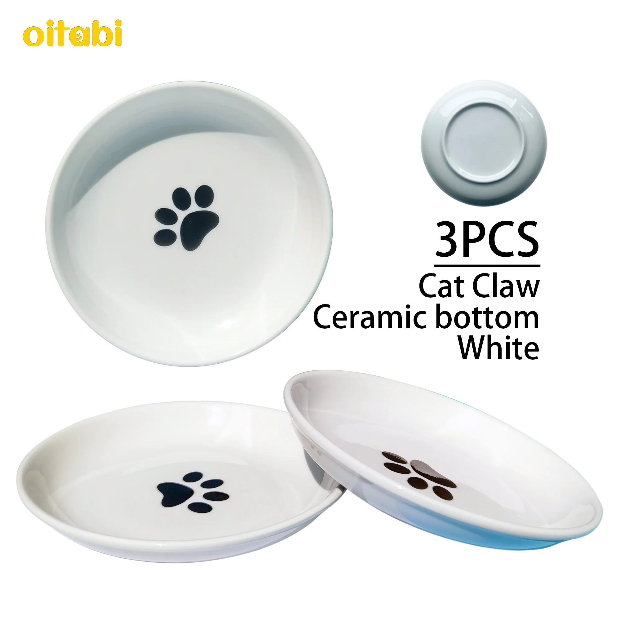 🐾 Oitabi 3PCS No-Spill Cat Bowl Set – Shallow Ceramic Dishes for Cats & Kittens