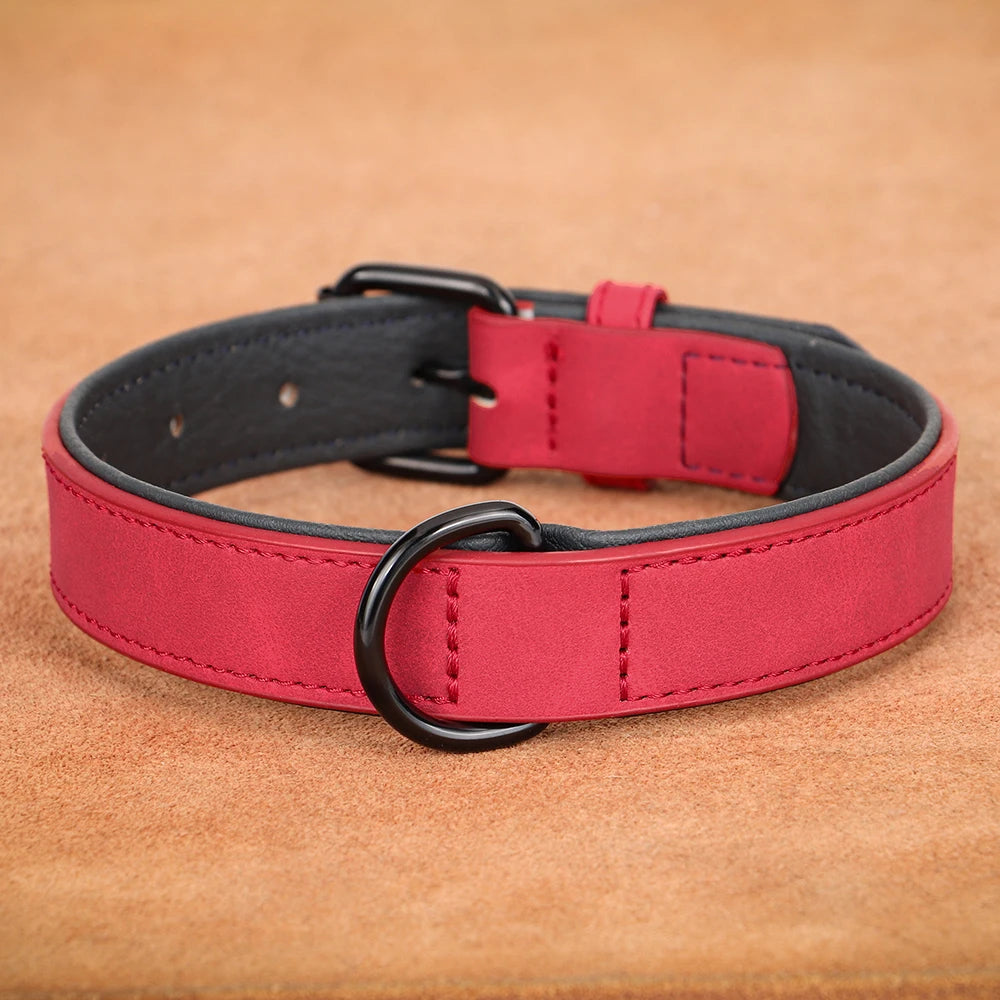 Soft Padded Leather Dog Collar – Durable Pet Necklace for Large Dogs