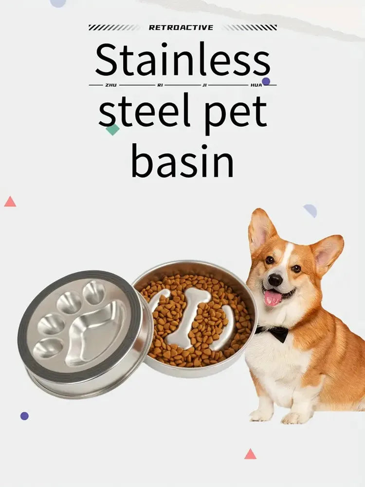 Premium Stainless Steel Slow Feeder Pet Bowl with Cervical Spine Protection – Anti-Choke Dog & Cat Food Bowl