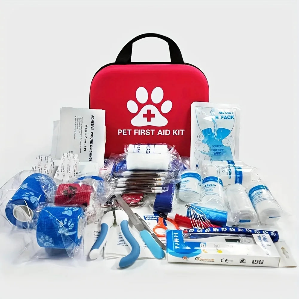61pcs Portable EVA Pet First Aid Kit for Dogs & Cats – Outdoor Travel & Camping Emergency Medical Supplies