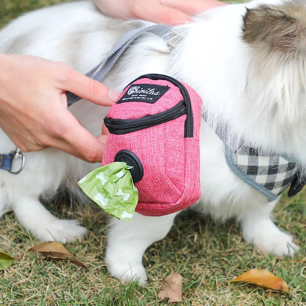 Portable Dog Waste Bag Dispenser with Hook & Treat Pouch – Dog Training Bag & Poop Bag Holder