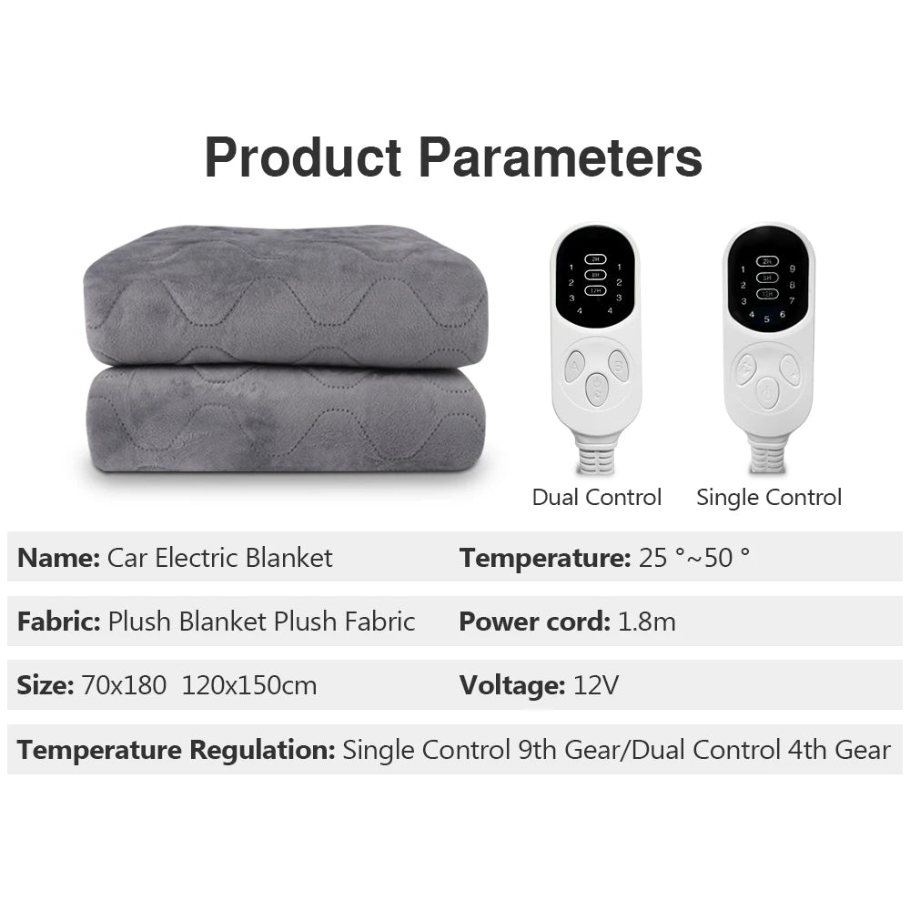 12V Electric Heated Car Blanket – 9 Heat Levels, Soft Travel Throw for Camping, Road Trips & Outdoor Use (Multiple Sizes)