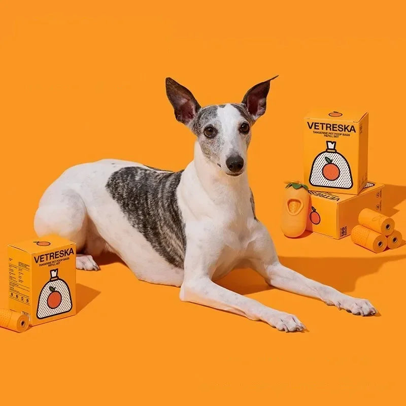Orange Scented Dog Poop Bags – Degradable Waste Bags with Portable Dispenser for Dog Walking & Cleanup