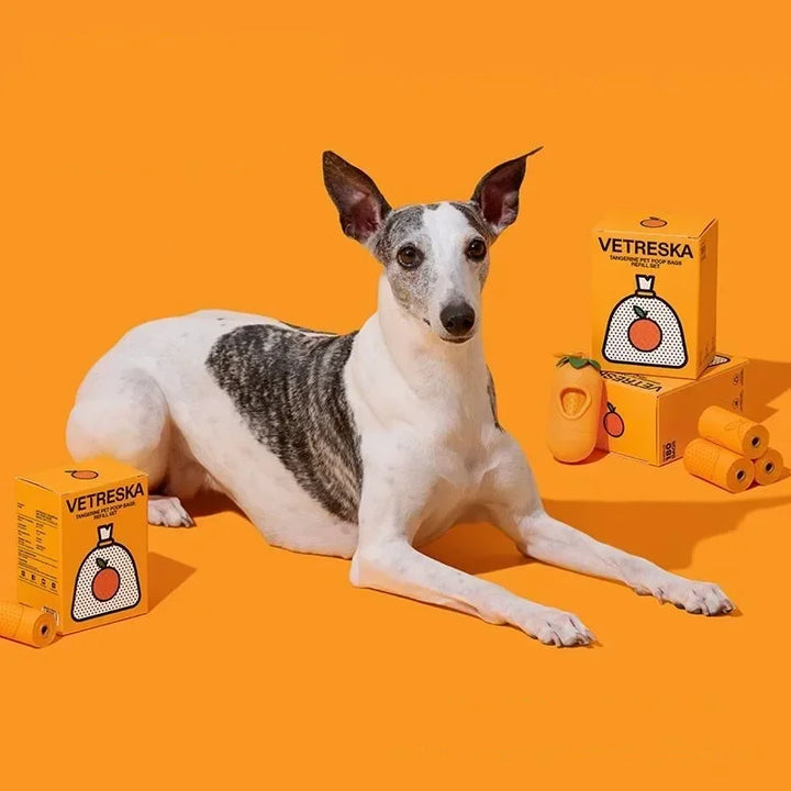 Orange Scented Dog Poop Bags – Degradable Waste Bags with Portable Dispenser for Dog Walking & Cleanup