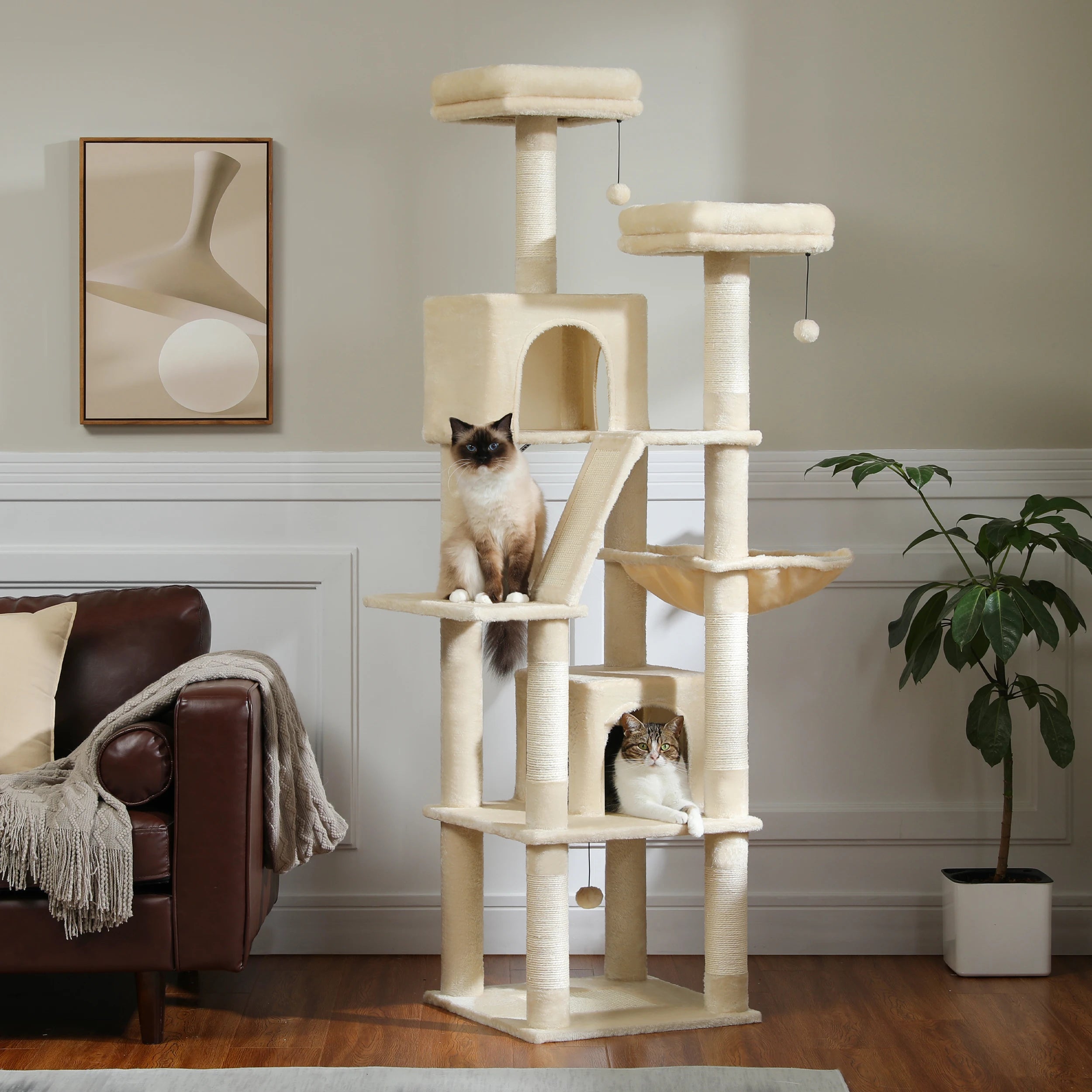 🐾 H180CM Large Cat Tree – Multi-Level Tower with Condos, Perches, Hammock & Sisal Posts