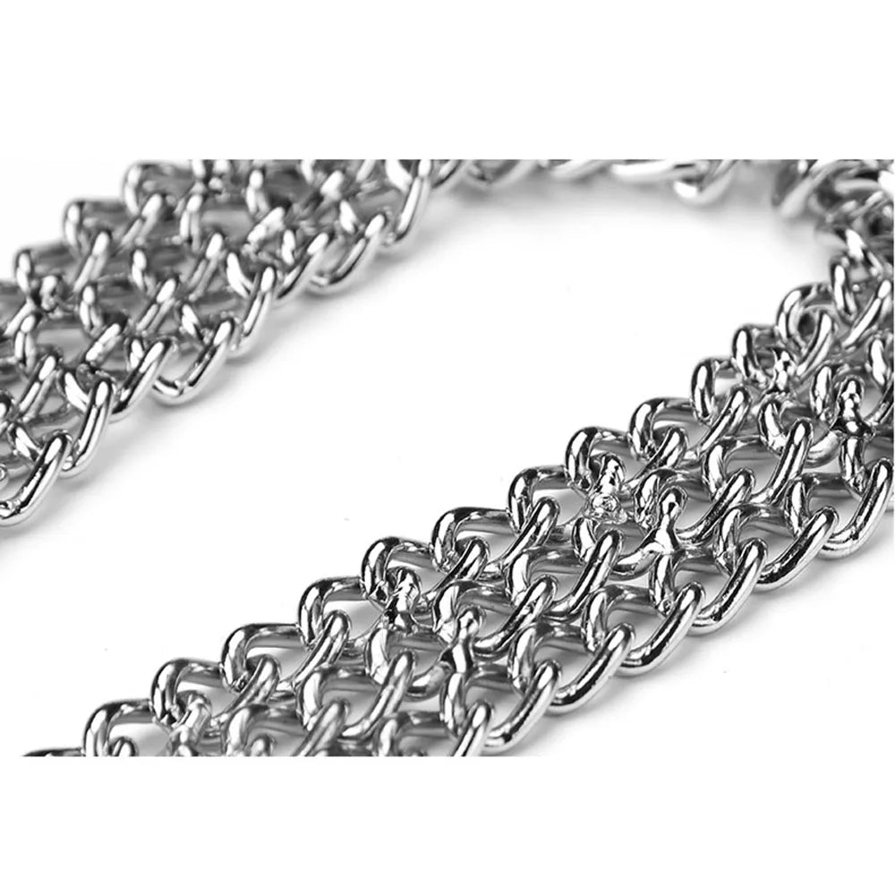 🐾 Heavy-Duty Triple Row Metal Dog Chain Collar – Chew-Proof, Adjustable Cuban Link for Large Dogs