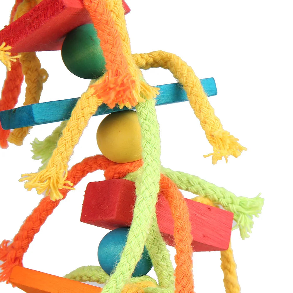 Wood & Cotton Rope Parrot Toy – Bite-Resistant Cage Toy for Birds