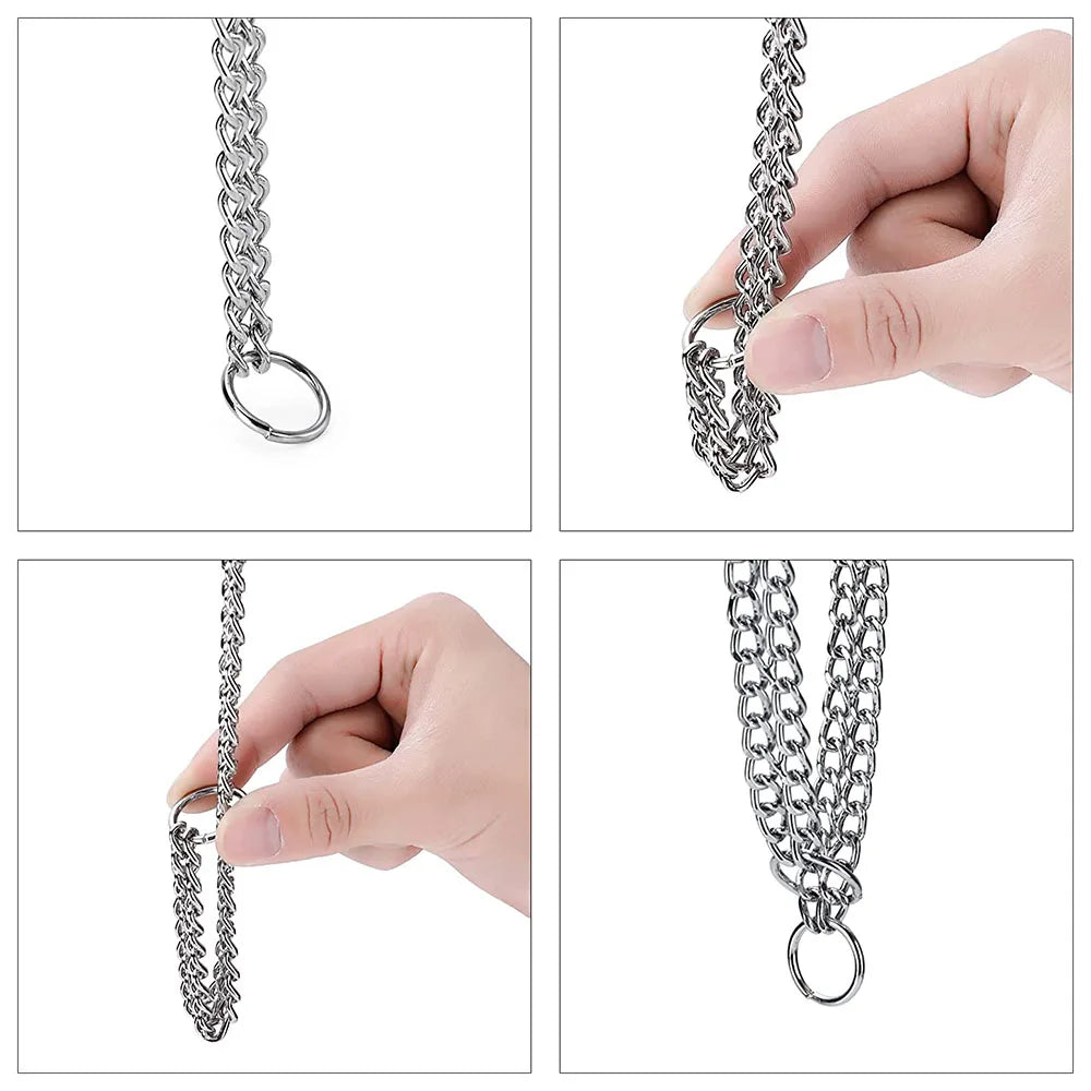 Double Row Stainless Steel Choke Collar – Adjustable Slip P Chain Dog Training Collar for Medium & Large Dogs