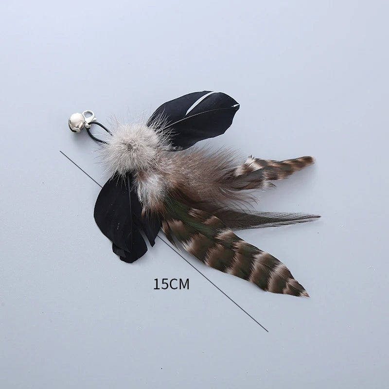 Plush Feather Bird Replacement Head for Cat Stick – Interactive Magic Wand with Bell