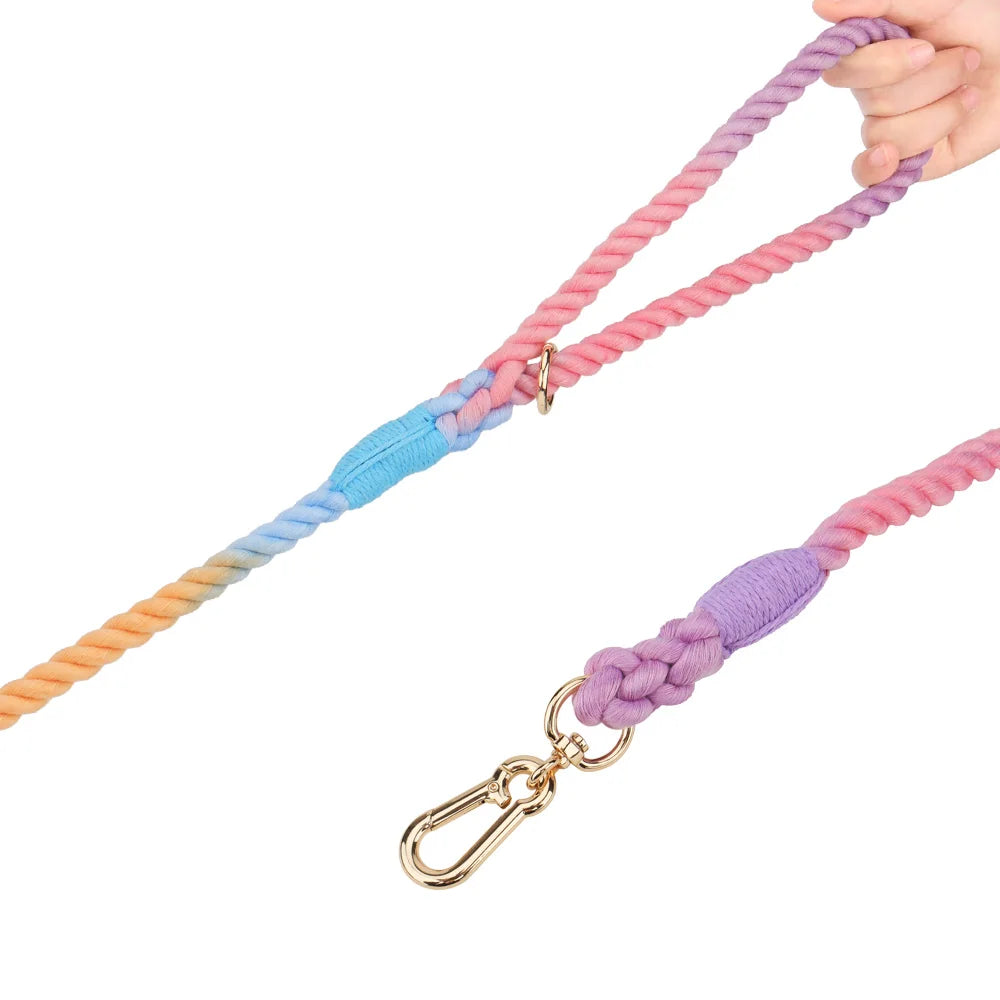 Hand-Woven Gradient Dog Leash – Multi-Function Cotton Rope Lead for Outdoor Walking & Training