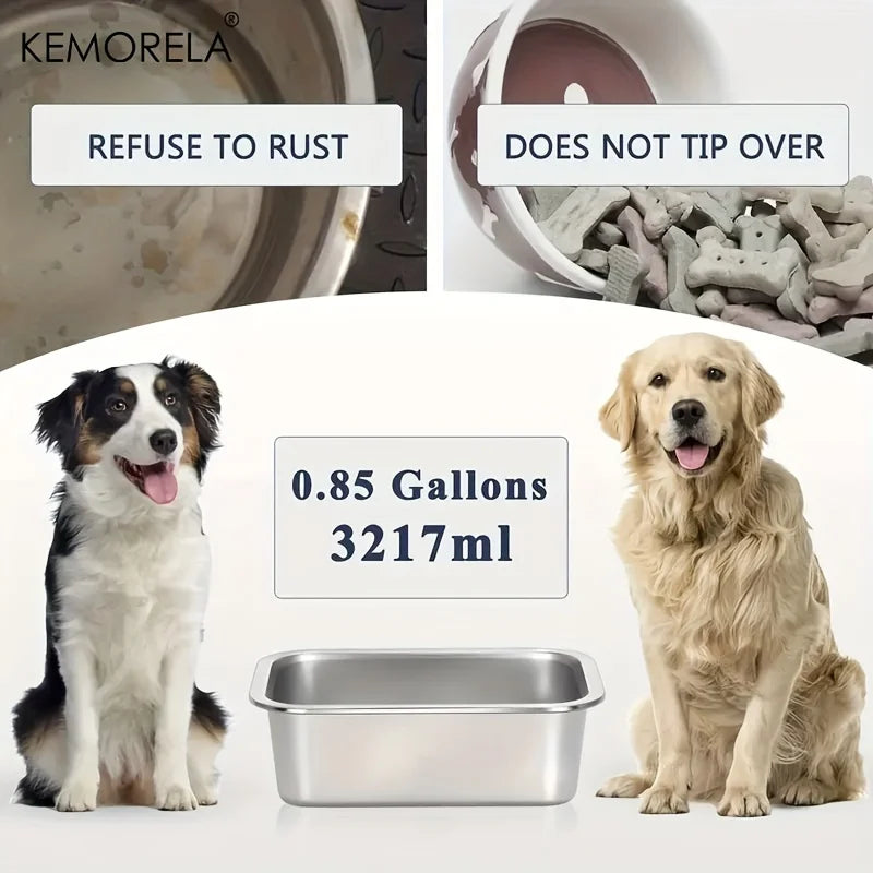 KEMORELA Stainless Steel Dog Bowl - 3.2L & 4.7L Large Capacity Anti-Overturning Pet Food & Water Bowl for Small & Large Dogs