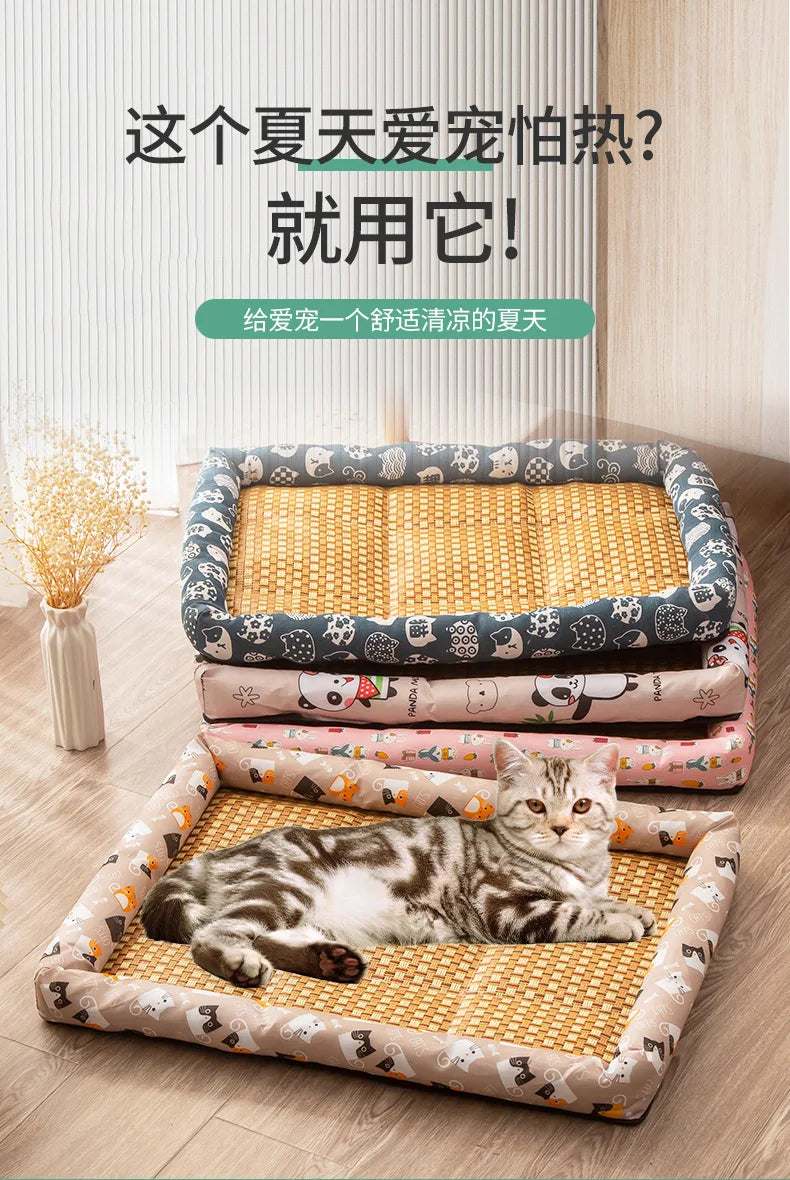 Summer Pet Cooling Mat – Lightweight Breathable Rattan Ice Nest Bed for Cats, Small Dogs & Small Animals