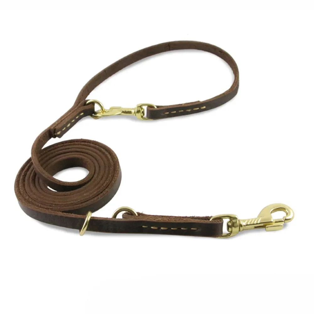 Real Leather Multifunctional Dog Leash – Hands-Free, Tie-Out Cable, Double Dog Walking & Running Lead