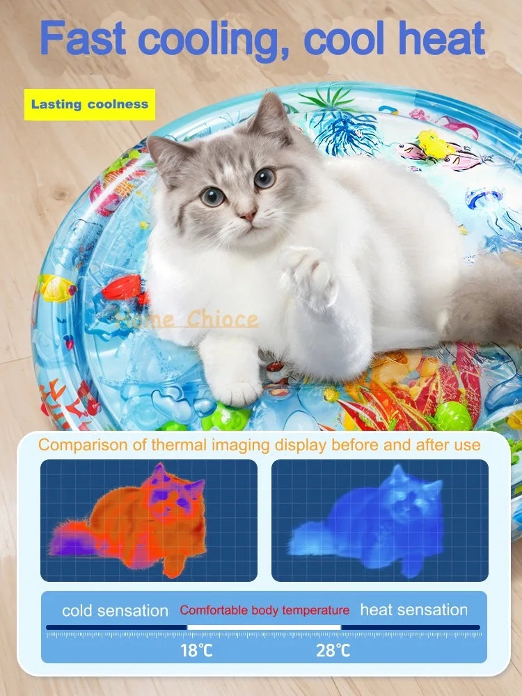 Interactive Water Sensory Play Mat for Cats & Dogs – Inflatable Thickened Sea Toy Mat with Floating Fish (2024 New)