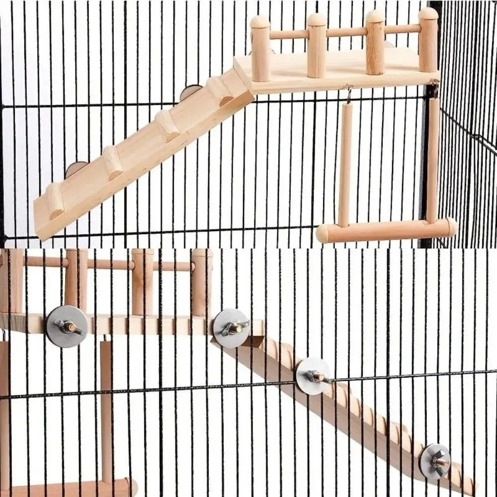Bird Cage Toys Set – Wooden Perches, Swings & Climbing Ladders for Parrots