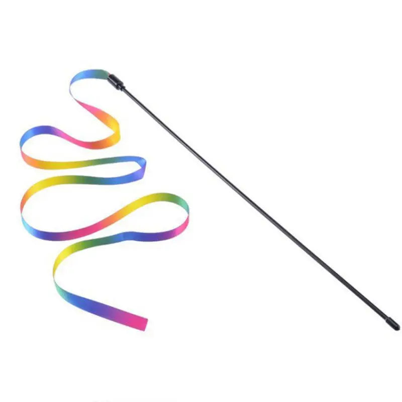Rainbow Ribbon Cat Teaser Wand – Colorful Interactive Stick Toy for Cats