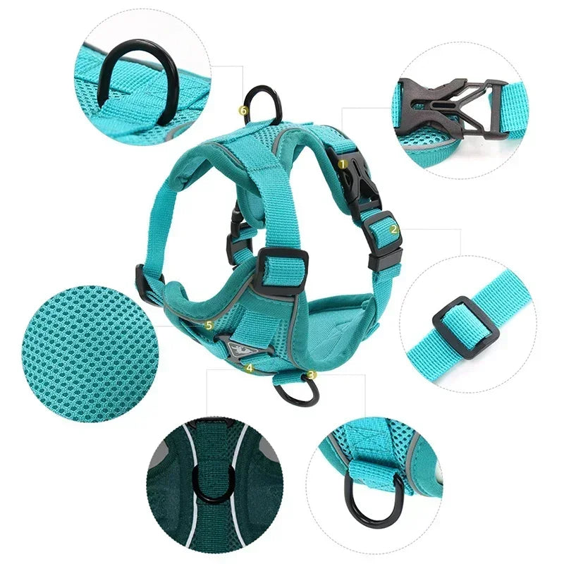 🐾 No Pull Dog Harness & Leash Set – Reflective Adjustable Mesh Vest for Small Dogs & Cats