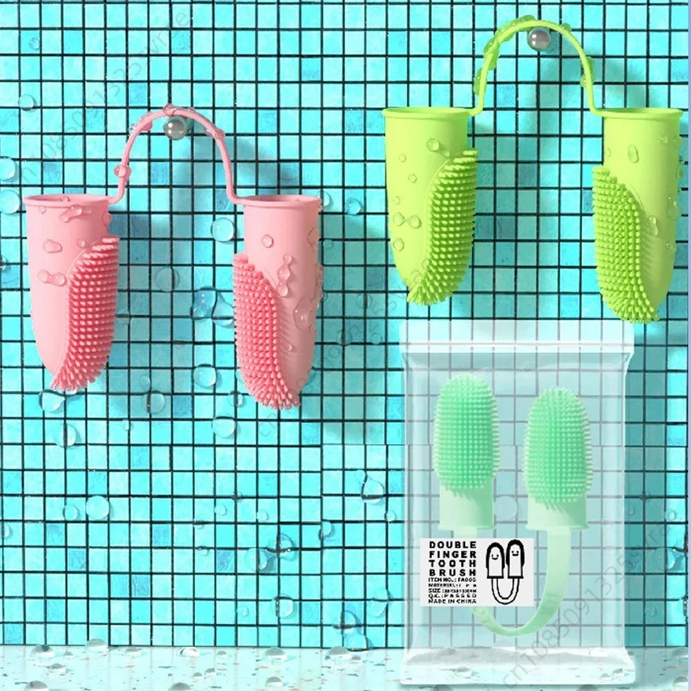 Double Finger Pet Toothbrush – Soft TPR Dental Care Tool 🐾🪥