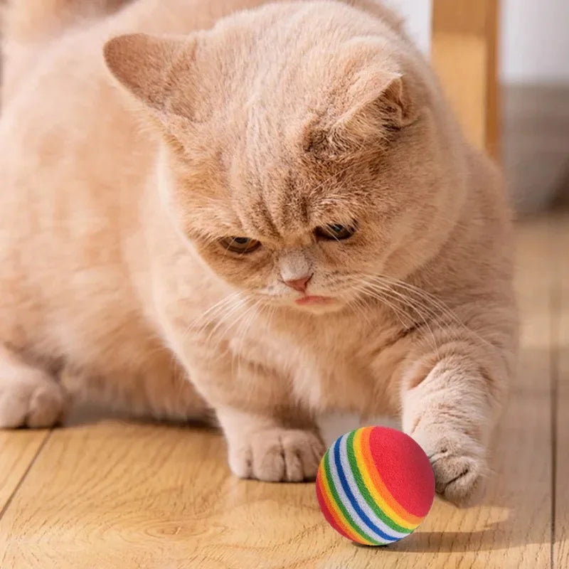 10/100PCS Rainbow EVA Pet Toy Balls – Interactive Jumping Cat & Dog Training Balls