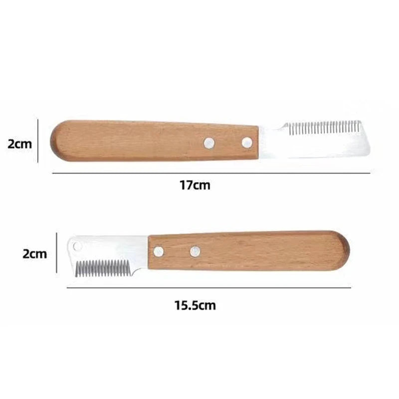 Professional Pet Hair Removal Knife – Stripping Comb with Wooden Handle for Dogs & Cats